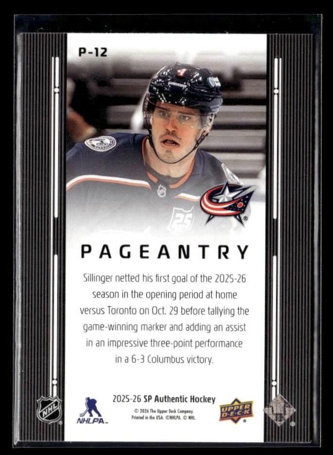 2025-26 Upper Deck SP Authentic Hockey Pageantry #P-12 Cole Sillinger (2)