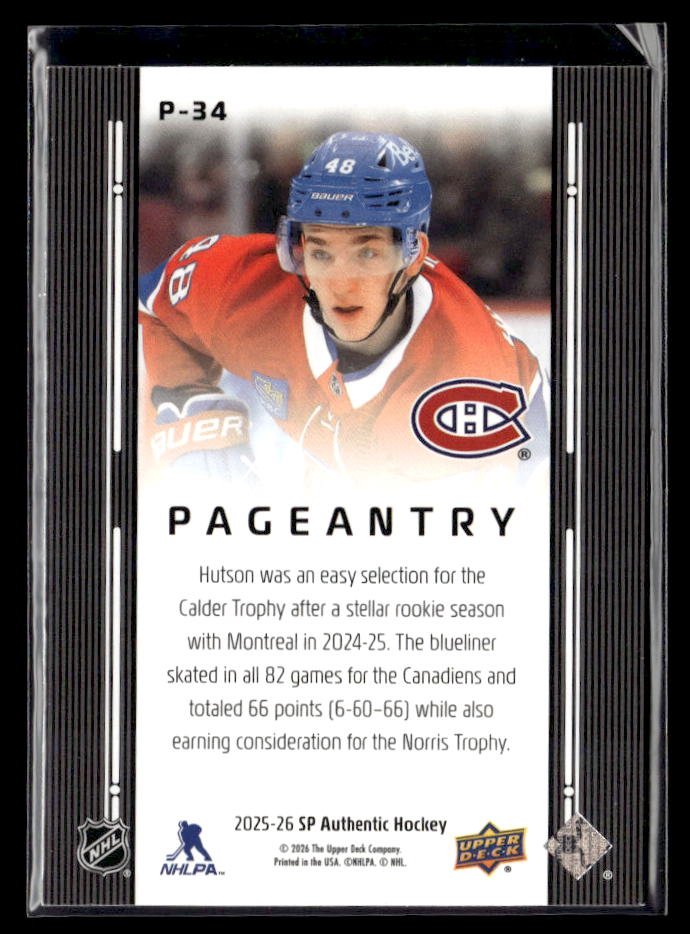 2025-26 Upper Deck SP Authentic Hockey Pageantry #P-34 Lane Hutson (2)