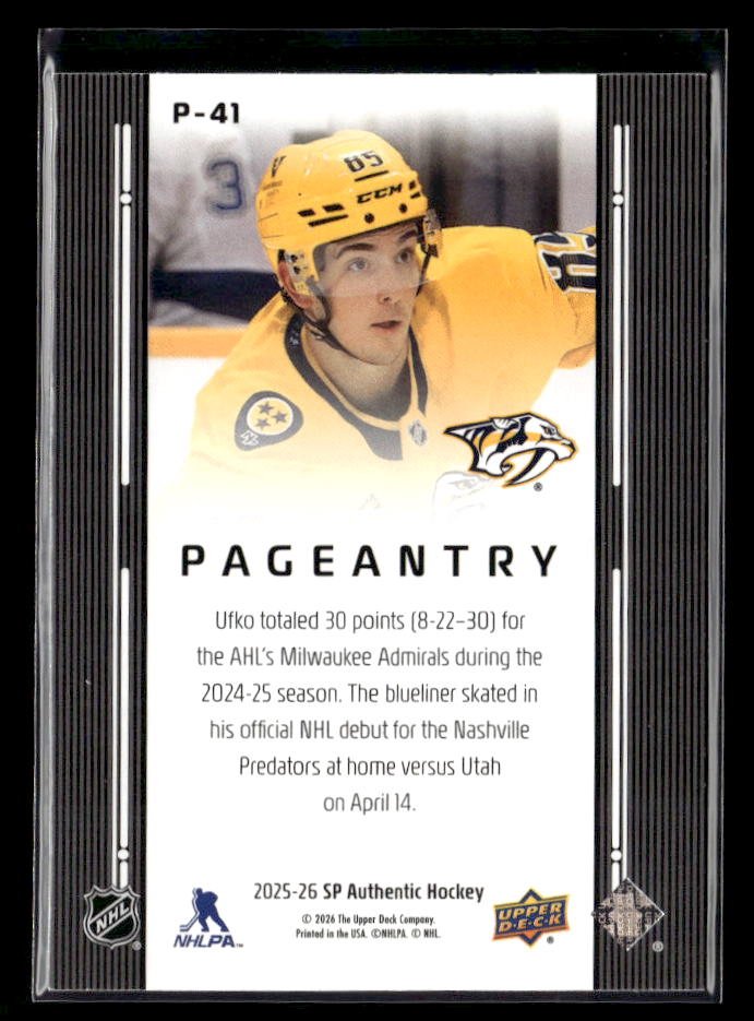 2025-26 Upper Deck SP Authentic Hockey Pageantry #P-41 Ryan Ufko (2)