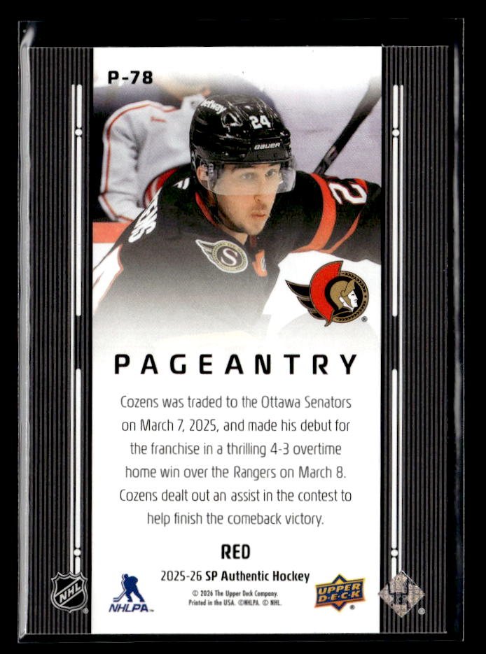 2025-26 Upper Deck SP Authentic Hockey Pageantry Red #P-78 Dylan Cozens (2)