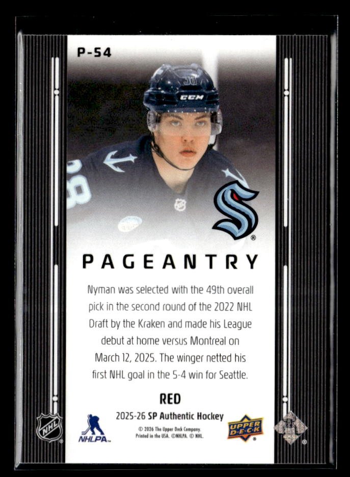 2025-26 Upper Deck SP Authentic Hockey Pageantry Red #P-54 Jani Nyman (2)