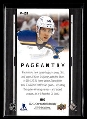 2025-26 Upper Deck SP Authentic Hockey Pageantry Red #P-23 Colton Parayko (2)