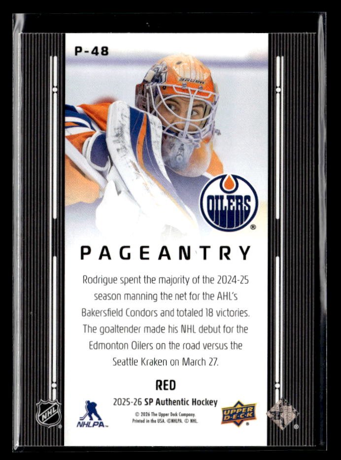 2025-26 Upper Deck SP Authentic Hockey Pageantry Red #P-48 Olivier Rodrigue (2)