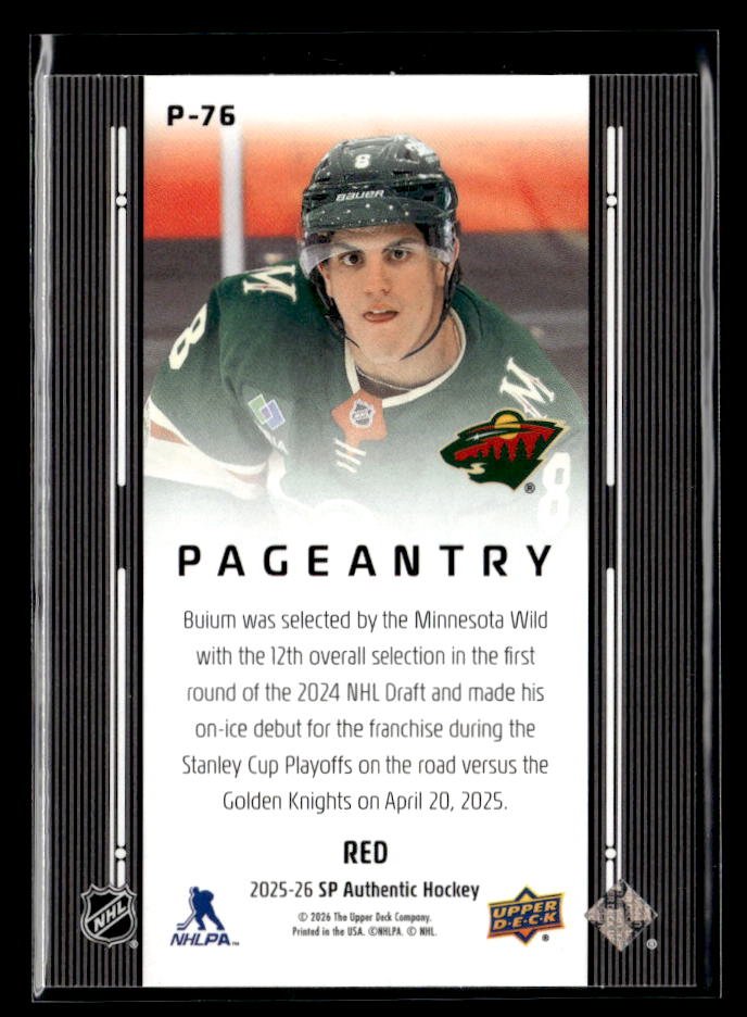 2025-26 Upper Deck SP Authentic Hockey Pageantry Red Rookie #P-76 Zeev Buium (2)