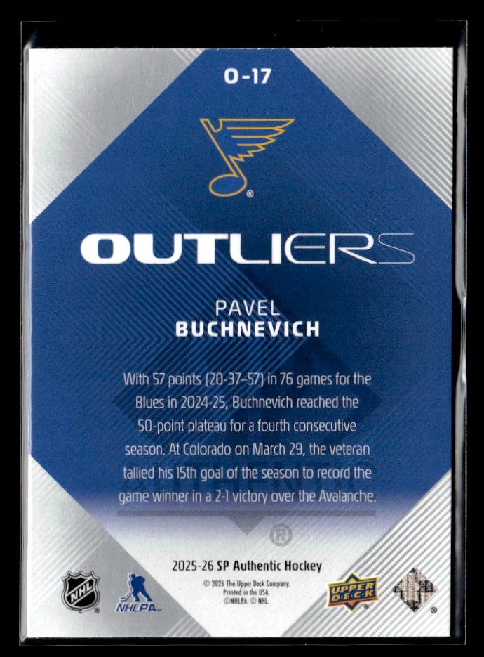 2025-26 Upper Deck SP Authentic Hockey Outliers #O-17 Pavel Buchnevich (2)