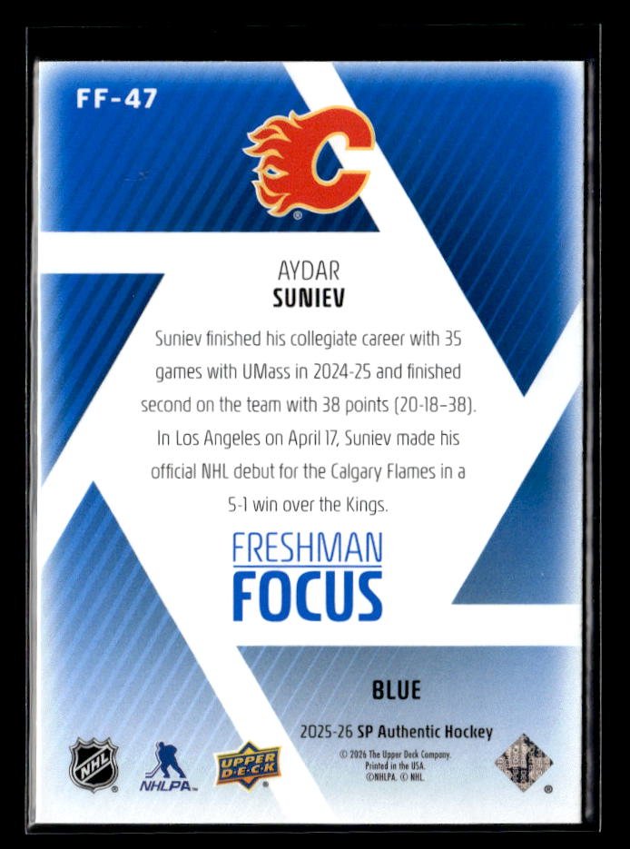2025-26 Upper Deck SP Authentic Hockey Freshman Focus Blue Rookie Aydar Suniev (2)