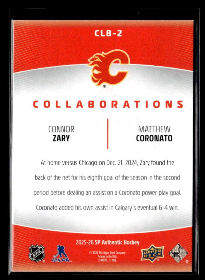 2025-26 UD SP Authentic Hockey Collaborations Connor Zary / Matt Coronato (2)
