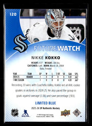 2025-26 SP Authentic Future Watch Limited Blue Rookie #120 Nikke Kokko /399 (2)