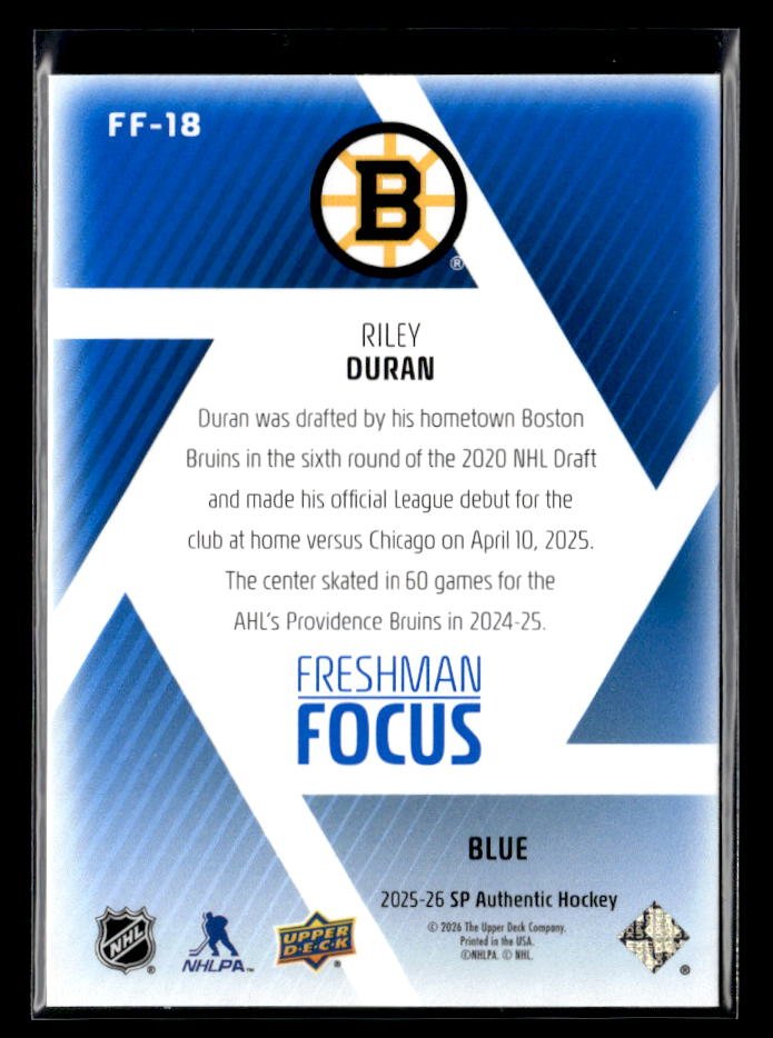 2025-26 Upper Deck SP Authentic Hockey Freshman Focus Blue Rookie Riley Duran (2)