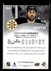 2025-26 Upper Deck SP Authentic Hockey Future Watch Rookie Jonathan Aspirot /999 (2)
