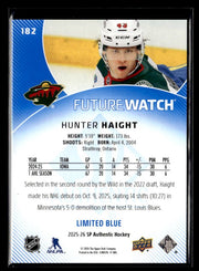 2025-26 UD SP Authentic Future Watch Limited Blue Rookie #182 Hunter Haight /399 (2)
