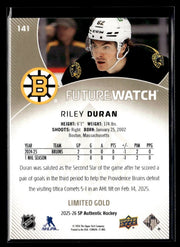 2025-26 UD SP Authentic Hockey Future Watch Limited Gold Rookie Riley Duran /99 (2)
