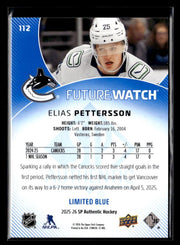 2025-26 UD SP Authentic Hockey Future Watch Limited Blue Elias Pettersson /399 (2)