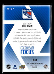 2025-26 UD SP Authentic Hockey Freshman Focus Blue Rookie Matthew Robertson (2)
