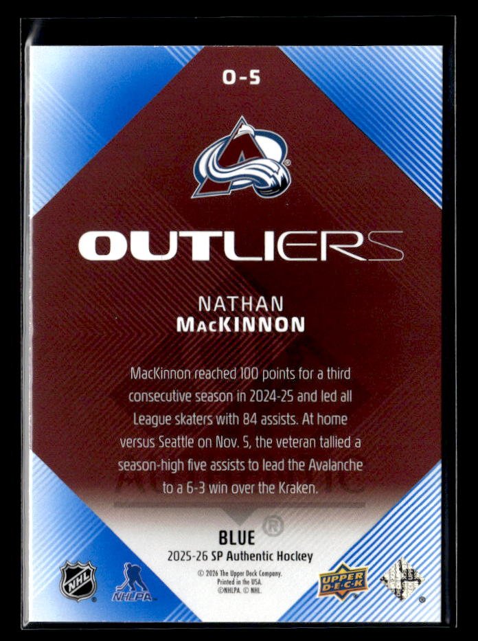 2025-26 Upper Deck SP Authentic Hockey Outliers Blue #O-5 Nathan MacKinnon (2)