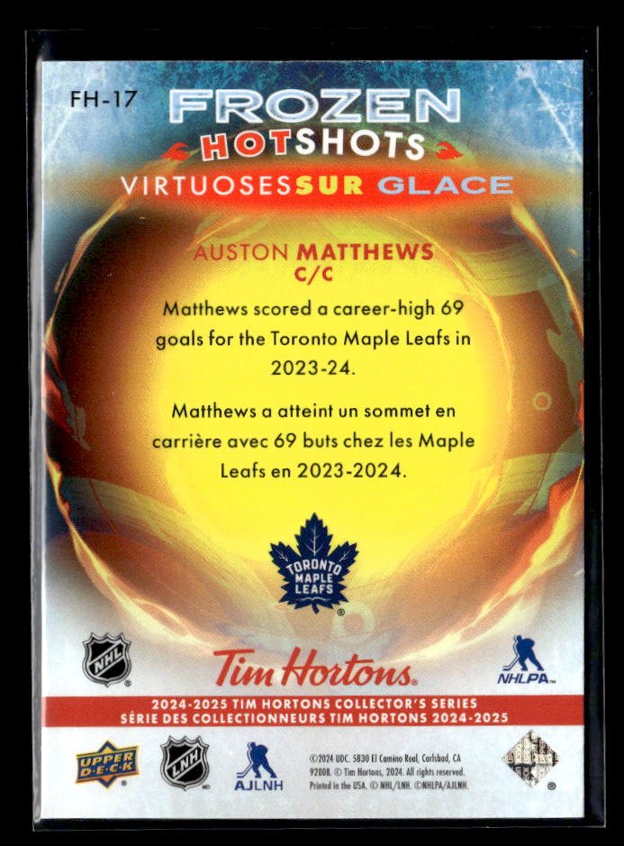 2024-25 Upper Deck Tim Hortons Hockey Frozen Hot Shots #FH-17 Auston Matthews (2)