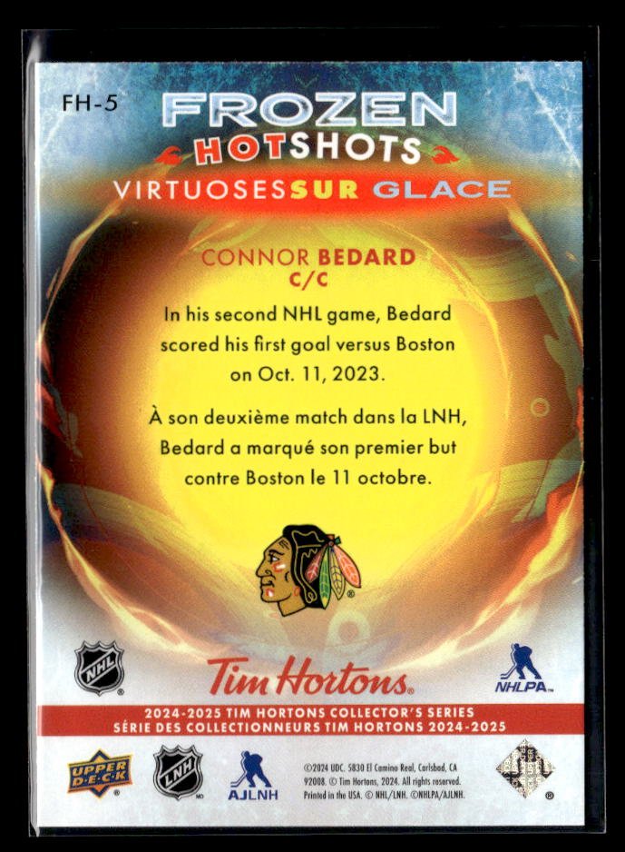 2024-25 UD Tim Hortons Hockey Frozen Hot Shots Virtuose Sur Glace Connor Bedard (2)