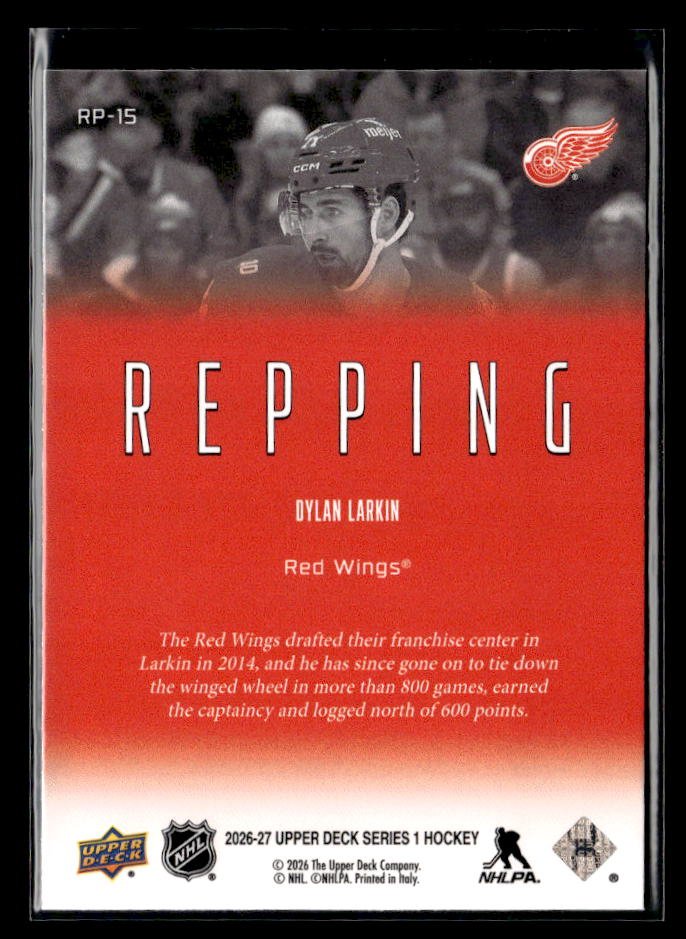 2026-27 Upper Deck Series 1 Hockey Repping #RP-15 Dylan Larkin (2)