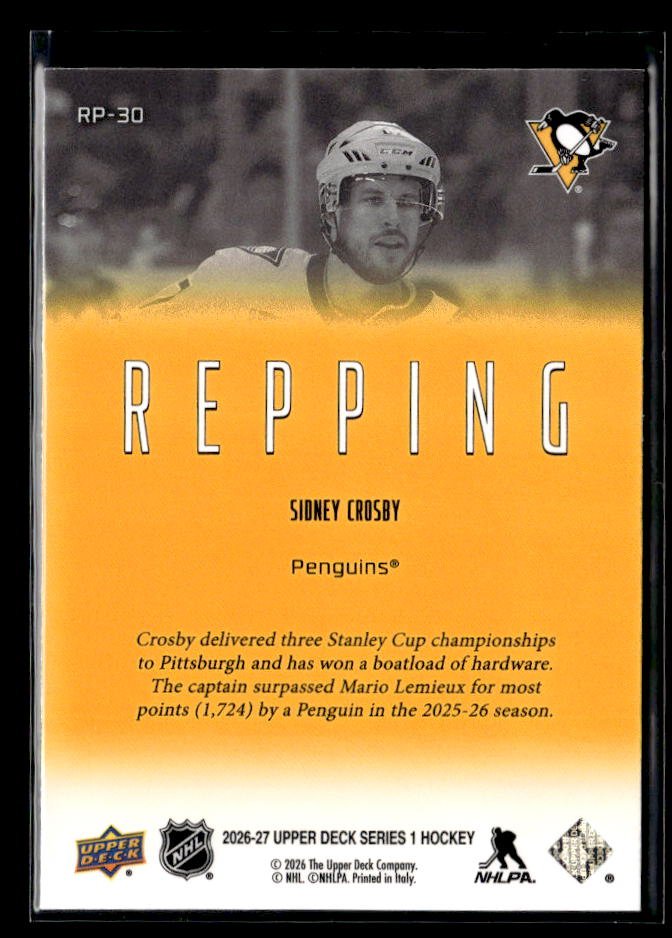 2026-27 Upper Deck Series 1 Hockey Repping #RP-30 Sidney Crosby (2)