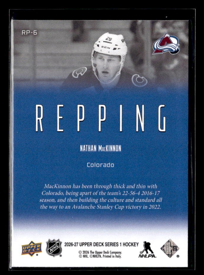 2026-27 Upper Deck Series 1 Hockey Repping #RP-6 Nathan MacKinnon (2)