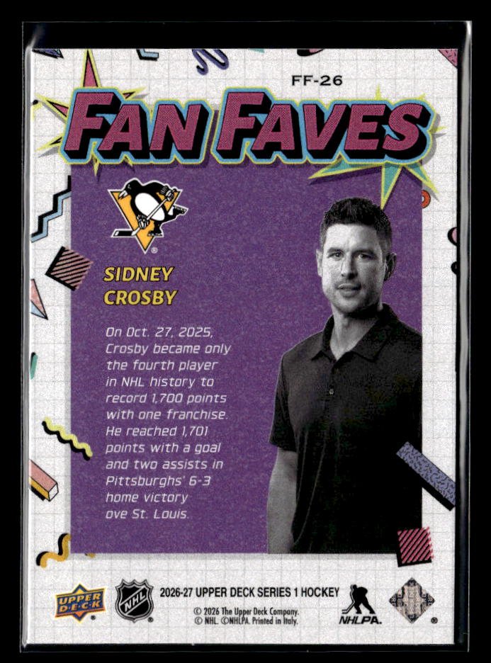 2026-27 Upper Deck Series 1 Hockey Fan Faves #FF-26 Sidney Crosby (2)