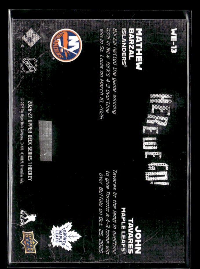 2026-27 Upper Deck Series 1 Hockey Here We Go #W-13 Mathew Barzal/ Tavares (2)