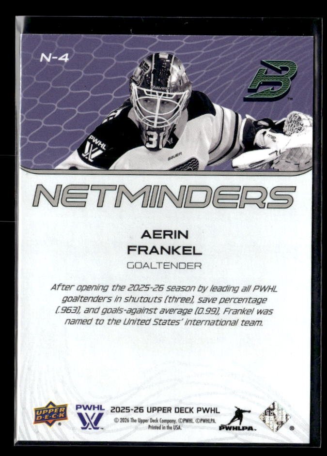2025-26 Upper Deck PWHL Hockey Netminders #N-4 Aerin Frankel (2)