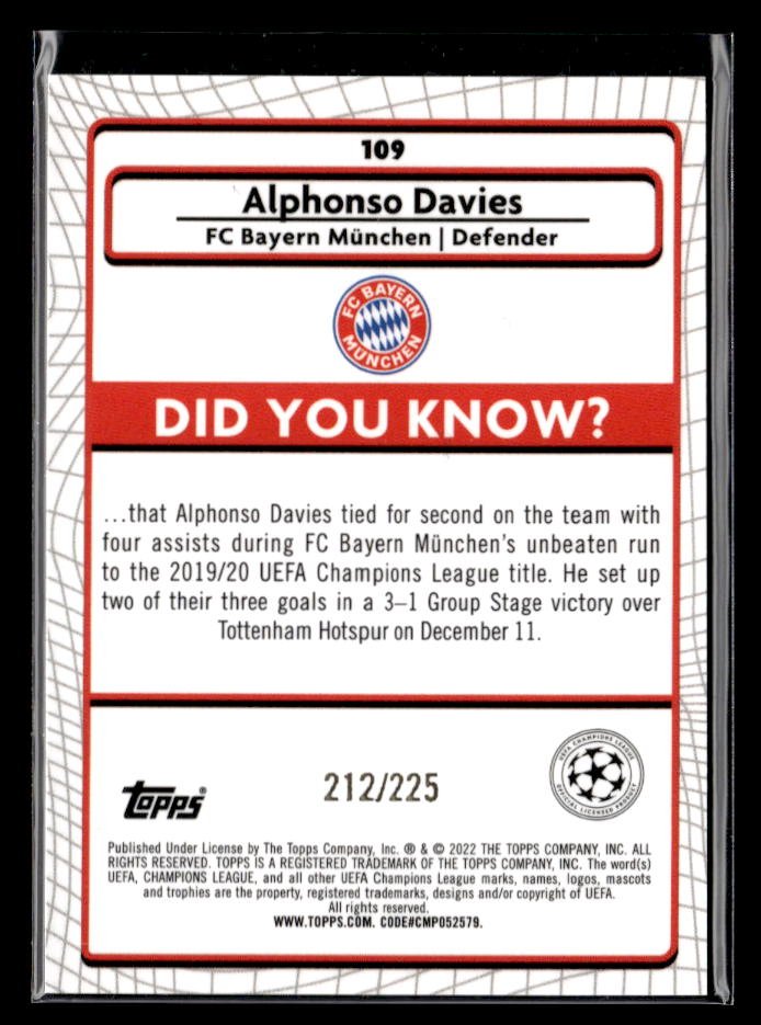 2022 Topps Merlin Chrome UEFA Champions League Yellow Alphonso Davies /225 (2)