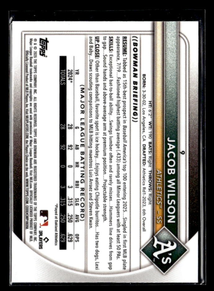 2025 Bowman Chrome Baseball Red Rookie #9 Jacob Wilson RC (2)