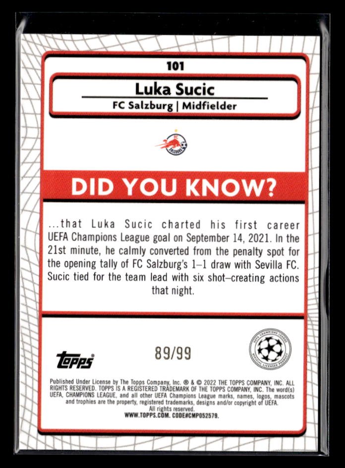 2022 Topps Merlin Champions League Soccer Rookie Green Refractor Luka Sucic /99 (2)