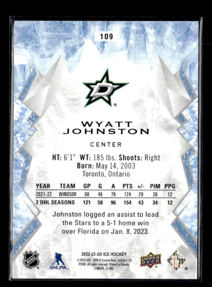 2022-23 Upper Deck Ice Green Rookie #109 Wyatt Johnston (2)