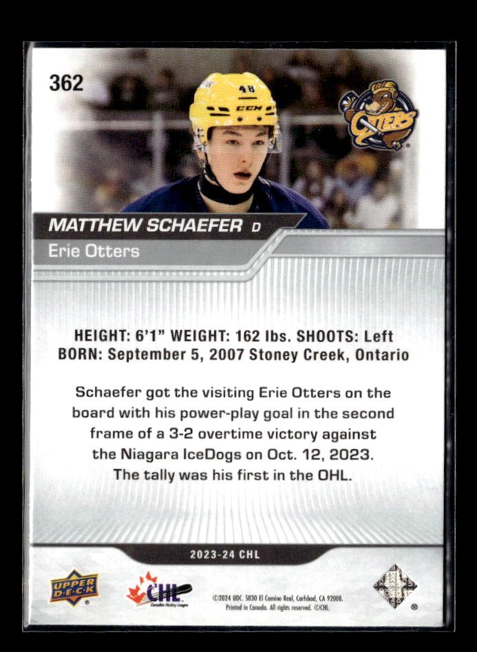 2023-24 Upper Deck CHL Hockey Star Rookies #362 Matthew Schaefer Rookie (2)