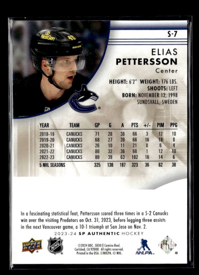 2023-24 Upper Deck SP Authentic Hockey Spectrum FX #S-7 Elias Pettersson /50 (2)