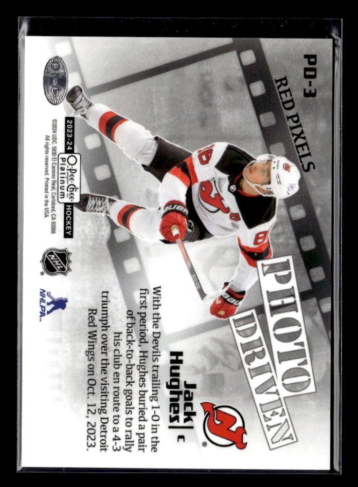 2023-24 O-Pee-Chee Platinum Hockey Photo Driven Red Pixels #PL-3 Jack Hughes /85 (2)