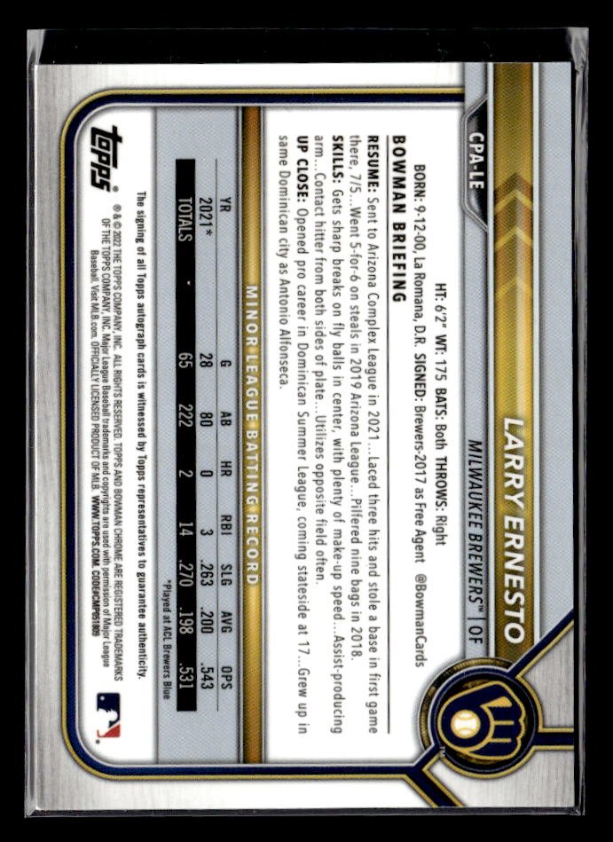2024 Bowman Chrome 1st Bowman Rookie Yellow Refractor AUTO Larry Ernesto /75 (2)