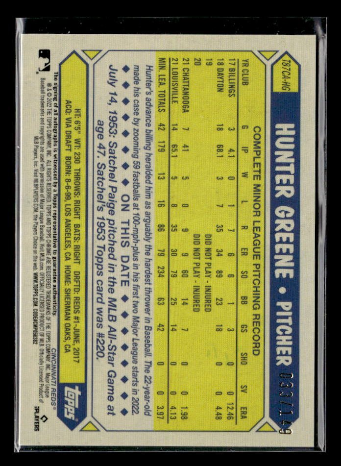 2022 Topps Chrome 35th Anniversary Rookie Mojo Refractor AUTO Hunter Greene /149 (2)