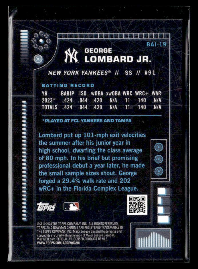 2024 Topps Bowman Chrome Baseball AI George Lombard Jr. (2)