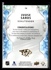 2021-22 Upper Deck Ice Hockey AUTO #74 Juuse Saros (2)