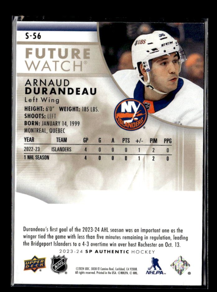2023-24 SP Authentic Hockey Future Watch Gold Rookie Arnaud Durandeau /50 (2)