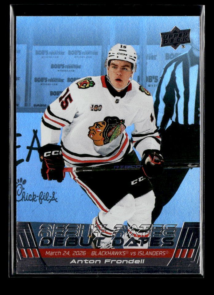 2026-27 Upper Deck Series 1 Hockey Debut Dates Rookie #DD-14 Anton Frondell