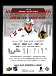 2026-27 Upper Deck Series 1 Hockey Debut Dates Rookie #DD-14 Anton Frondell (2)