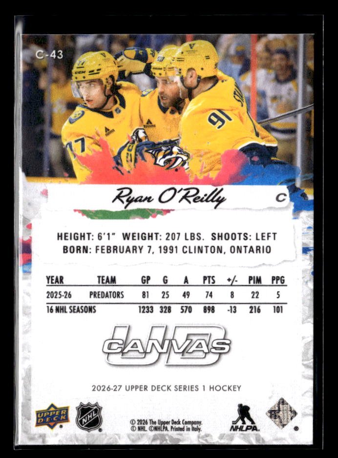 2026-27 Upper Deck Series 1 Hockey Canvas #C-43 Ryan O'Reilly (2)