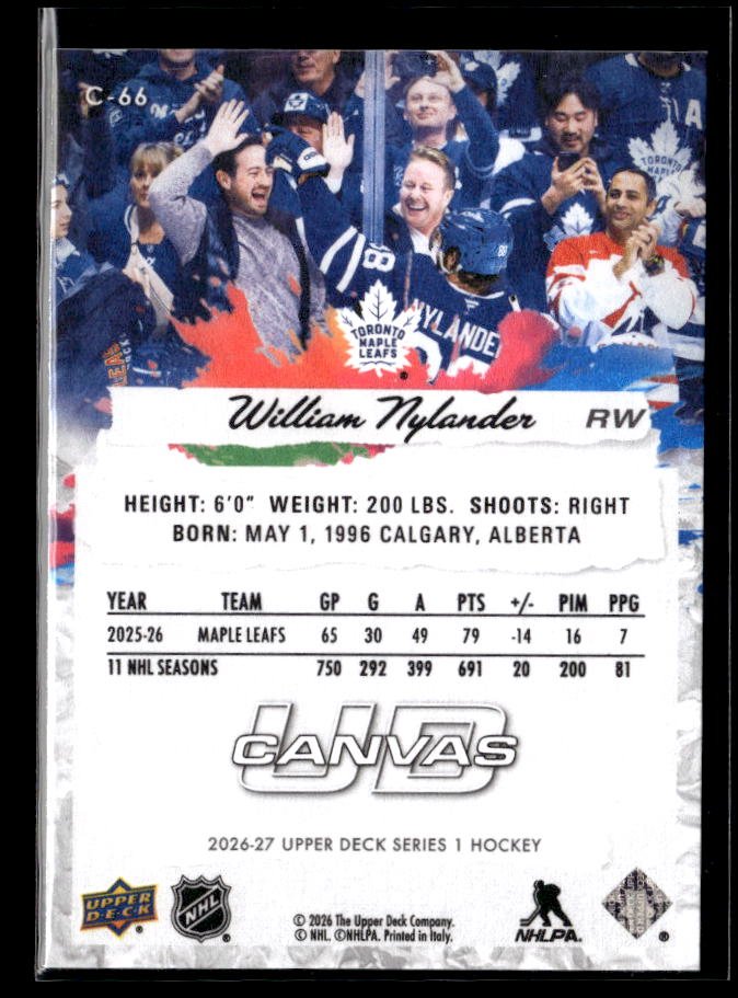 2026-27 Upper Deck Series 1 Hockey Canvas #C-66 William Nylander (2)