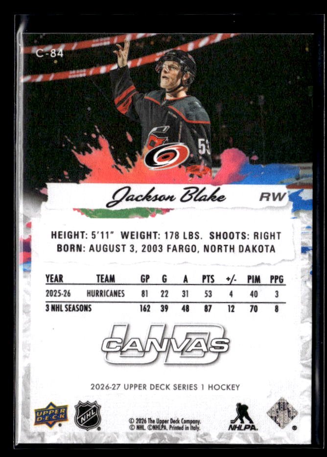 2026-27 Upper Deck Series 1 Hockey Canvas #C-84 Jackson Blake (2)