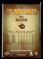 2026-27 Upper Deck Series 1 Hockey UD Portraits #P-21 Drake Batherson (2)