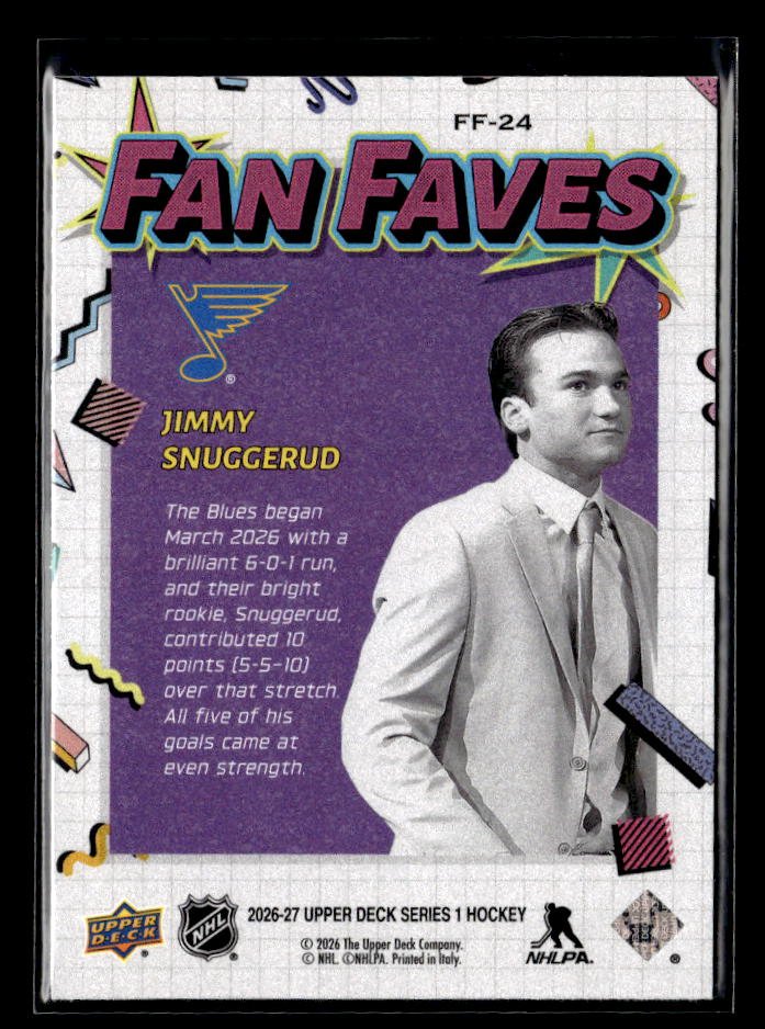 2026-27 Upper Deck Series 1 Hockey Fan Faves Rookie #FF-24 Jimmy Snuggerud (2)