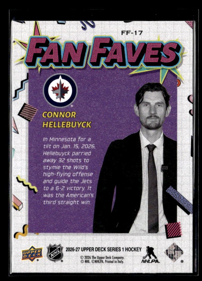 2026-27 Upper Deck Series 1 Hockey Fan Faves #FF-17 Connor Hellebuyck (2)
