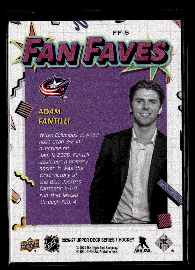 2026-27 Upper Deck Series 1 Hockey Fan Faves #FF-5 Adam Fantilli (2)