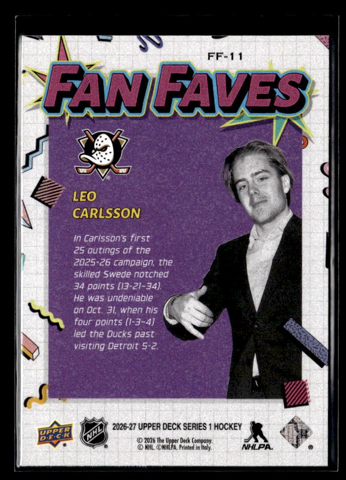 2026-27 Upper Deck Series 1 Hockey Fan Faves #FF-11 Leo Carlsson (2)