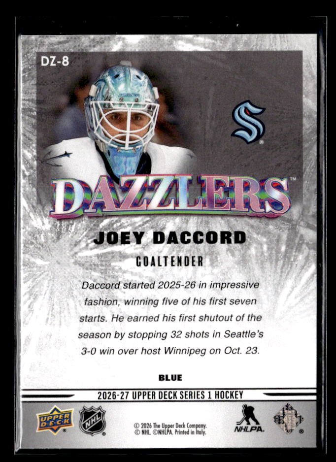 2026-27 Upper Deck Series 1 Hockey Dazzlers Blue #DZ-8 Joey Daccord (2)